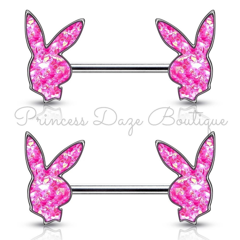 Playboy Pink Druzy Stone‎ Barbell Nipple Ring
